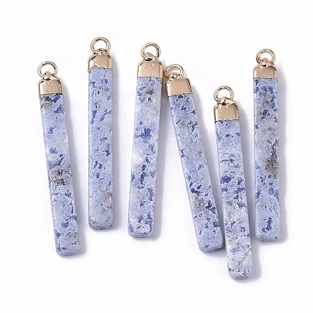 Honeyhandy Top Golden Plated Natural Sodalite Pendants, with Golden Tone Iron Loops, Bar, 44~45x5.5x3mm, Hole: 2mm