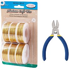 BENECREAT 6 Rolls 18 Gauge Aluminum Craft Wire with Side Cutting Plier, 450 Feet Jewelry Beading Wire Bendable Metal Wire for Jewelry Making Craft, Yellow