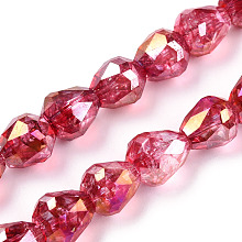 Honeyhandy Transparent Electroplate Glass Beads Strands, AB Color Plated, Faceted, Teardrop, Crimson, 10.5x10mm, Hole: 1.2mm, about 33pcs/strand, 13.78 inch(35cm)