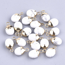 Honeyhandy Electroplate Natural Howlite Charms, with Iron Findings, Faceted, Oval, Golden, 14~15x8x5~5.5mm, Hole: 1.8mm