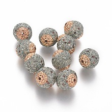 Honeyhandy Handmade Indonesia Beads, with Metal Findings, Glass, Round, Light Gold, Gray, 15~15.5x14~15mm, Hole: 1.4mm