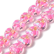 Honeyhandy Handmade Glass Beads Strands, with Enamel, Heart, Hot Pink, 11~12x12~12.5x6~6.5mm, Hole: 0.6mm, about 30pcs/strand, 13.27''(33.7cm)