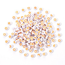 Honeyhandy White Opaque Acrylic Beads, Flat Round with Heart & Flower & Moon & Star, Goldenrod, 7x4mm, Hole: 1.6mm, 200pcs/set