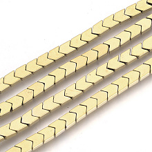 Honeyhandy Electroplate Non-magnetic Synthetic Hematite Beads Strands, Arrow/Chevron, Light Gold Plated, 6x4x2mm, Hole: 1mm, about 97pcs/strand, 15.7 inch