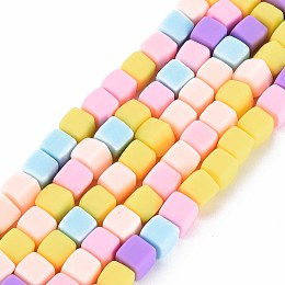 Honeyhandy Handmade Polymer Clay Beads Strands, Cube, Mixed Color, 6x6x6mm, Hole: 1.2mm, about 62pcs/strand, 14.84 inch~15.75 inch(37.7cm~40cm)