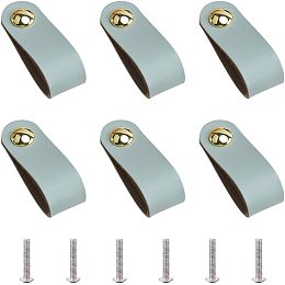 GORGECRAFT 6Pcs Leather Handles Vintage Cabinet Door Handle Azure Color Leather Drawer Pulls for Kitchen Bathroom Cabinets Cupboards Wardrobe Dresser, 143x25mm