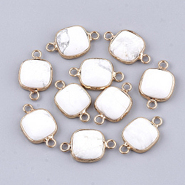 Honeyhandy Natural Howlite Links connectors, with Brass Findings, Square, Golden, 21x13x5~5.5mm, Hole: 2.5mm