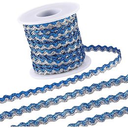 GORGECRAFT 16.4Yds x 5mm Rick Rack Trim Wavy Ribbon Sparkle Bending Fringe Trim Blue Sliver Metallic Wire Braid Wave Edge Lace Woven Webbing Fringe for DIY Crafts Jewellery Making Gift Wrapping