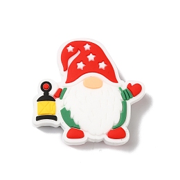 Christmas Theme Silicone Focal Beads, Silicone Teething Beads, Gnome, 29x30x8mm, Hole: 3.5mm