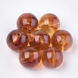 Acrylic Beads, Imitation Gemstone Style, Round, Sandy Brown, 15.5~16x15mm, Hole: 2mm