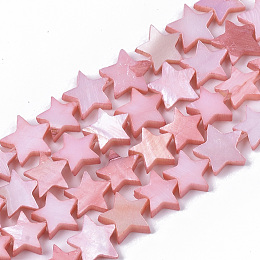 Honeyhandy Freshwater Shell Beads Strands, Dyed, Star, Pink, 9~10.5x9.5~11.5x2~3mm, Hole: 1mm, about 38pcs/Strand, 11.8 inch~13.3 inch