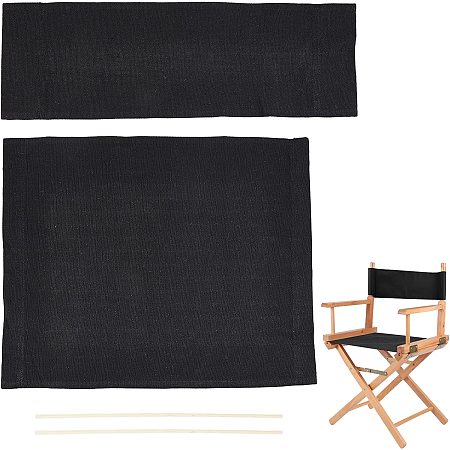 AHANDMAKER 1 Set Chair Replacement Canvas, Black Casual Directors Chair Cover Kit Replacement Canvas Seat and Back with Wood Stick Easy to Clean for Director Makeup Chair, 18.7x15.16/20.47x6.69 inch