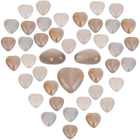 SUNNYCLUE 1 Box 40pcs Heart Stone Beads Grey Agate Carved Natural Gemstone Loose Spacer Beads Transparent Healing Crystal Chakra Polished Strands for Jewelry Crafts Supplies, 10MM
