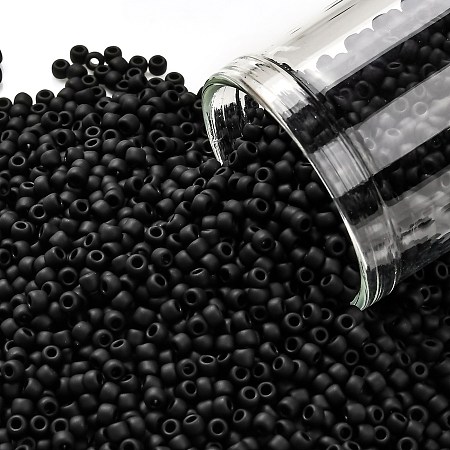 TOHO Round Seed Beads, Japanese Seed Beads, (49F) Opaque Frost Jet, 11/0, 2.2mm, Hole: 0.8mm, about 1110pcs/bottle, 10g/bottle