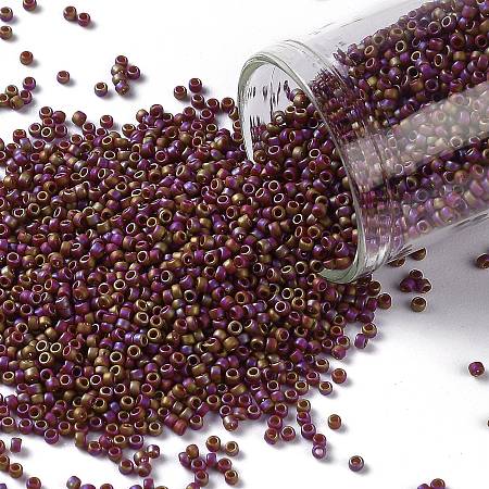 TOHO Round Seed Beads, Japanese Seed Beads, (2639F) Semi Glazed Rainbow Dark Red, 15/0, 1.5mm, Hole: 0.7mm, about 3000pcs/10g