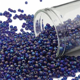 Honeyhandy TOHO Round Seed Beads, Japanese Seed Beads, (87DF) Transparent AB Frost Cobalt, 11/0, 2.2mm, Hole: 0.8mm, about 1110pcs/10g