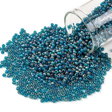 Honeyhandy TOHO Round Seed Beads, Japanese Seed Beads, (167BDF) Transparent AB Frost Teal, 11/0, 2.2mm, Hole: 0.8mm, about 1110pcs/bottle, 10g/bottle
