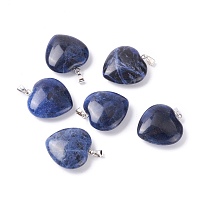 ARRICRAFT Natural Sodalite Pendants, with Platinum Tone Brass Findings, Heart, 33x24.5~26x6~8.5mm, Hole: 2.4x5.6mm