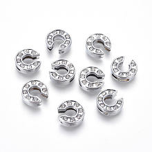 Honeyhandy Alloy Initial Slide Charms with Grade A Rhinestones, Lead Free & Nickel Free, Platinum, Letter.C, 12~13x8~13x4~5mm, Hole: 8x2mm