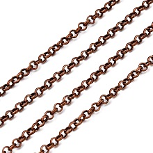 Honeyhandy Iron Rolo Chains, Round, Belcher Chain, with Spool, Unwelded, Lead Free & Nickel Free, Red Copper, 3x1mm