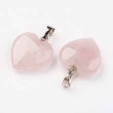 Honeyhandy Natural Rose Quartz Pendants, Heart, with Brass Findings, Platinum, 22~23x20~20.5x6~7.5mm, Hole: 5x8mm