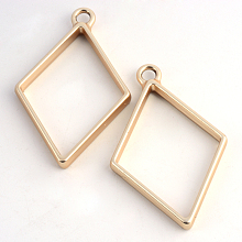 Honeyhandy Matte Style Rack Plating Alloy Rhombus Open Back Bezel Pendants, For DIY UV Resin, Epoxy Resin, Pressed Flower Jewelry, Cadmium Free & Nickel Free & Lead Free, Matte Gold Color, 40x25.5x3.5mm, Hole: 3mm