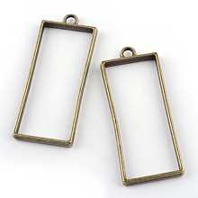 Honeyhandy Rack Plating Alloy Rectangle Open Back Bezel Pendants, For DIY UV Resin, Epoxy Resin, Pressed Flower Jewelry, Cadmium Free & Nickel Free & Lead Free, Antique Bronze, 49x20x3.5mm, Hole: 3mm