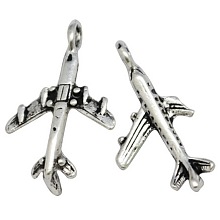 Honeyhandy Tibetan Style Alloy Airliner Pendants, Passenger Airplane, Antique Silver, Lead Free and Nickel Free, 22x15x3mm, Hole: 2.5mm