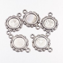 Honeyhandy Antique Silver Alloy Tibetan Style Cabochon Connector Settings, Lead Free & Nickel Free, Flat Round Tray: 10mm, Size: about 23mm long, 15mm wide, 2mm thick, hole: 2mm