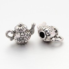 Honeyhandy Tibetan Style Alloy Pendants, Cadmium Free & Nickel Free & Lead Free, Teapot, Antique Silver, Size: about 13mm long, 15mm wide, 8mm thick, hole: 2mm