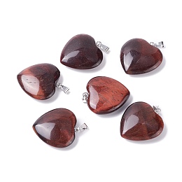 Honeyhandy Natural Red Tiger Eye Pendants, with Platinum Tone Brass Findings, Heart, 33x24.5~26x6~8.5mm, Hole: 2.4x5.6mm