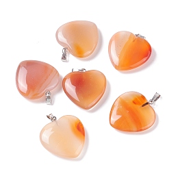 Honeyhandy Natural Red Agate Pendants, with Platinum Tone Brass Findings, Heart, 33x24.5~26x6~8.5mm, Hole: 2.4x5.6mm