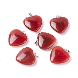 Honeyhandy Natural Carnelian Pendants, with Platinum Tone Brass Findings, Heart, 33x24.5~26x6~8.5mm, Hole: 2.4x5.6mm