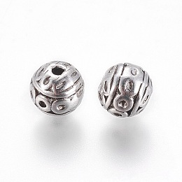 Honeyhandy Tibetan Style Zinc Alloy Beads, Textured Round, Cadmium Free & Nickel Free & Lead Free, Antique Silver, 8mm, Hole: 1mm