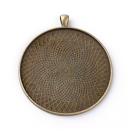 Honeyhandy Tibetan Style Alloy Pendant Cabochon Settings, Flat Round, Cadmium Free & Nickel Free & Lead Free, Antique Bronze, Tray: 58mm, 70x62x2.5mm, Hole: 7x4.5mm