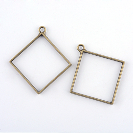 Honeyhandy Rack Plating Alloy Rhombus Open Back Bezel Pendants, For DIY UV Resin, Epoxy Resin, Pressed Flower Jewelry, Cadmium Free & Nickel Free & Lead Free, Antique Bronze, 48x44x3.5mm, Hole: 4mm