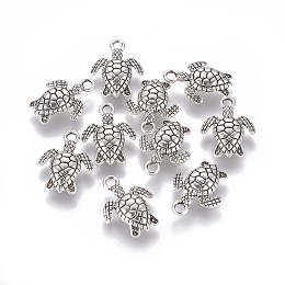 Honeyhandy Alloy Charms, Cadmium Free & Nickel Free & Lead Free, Turtle, Antique Silver, 16x13x3mm, Hole: 1mm