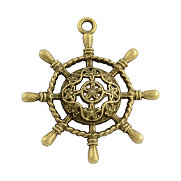 Honeyhandy Tibetan Style Alloy Pendants, Ship's Wheel, Cadmium Free & Nickel Free & Lead Free, Antique Bronze, 38x34x5mm, Hole: 2.5mm