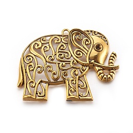 Honeyhandy Tibetan Style Alloy Big Pendants, Lead Free & Nickel Free & Cadmium Free, Elephant, Antique Golden, 64.5x49x9mm, Hole: 3mm