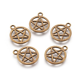 Honeyhandy Tibetan Style Alloy Flat Round with Star Pendants, Wicca Pendants, Pentacle, Lead Free & Nickel Free, Antique Bronze, 20.5x16.9x1.7mm, Hole: 2.2mm