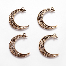 Honeyhandy Tibetan Style Alloy Hollow Moon  2-Loop Link Pendants, Cadmium Free & Nickel Free & Lead Free, Antique Bronze, 37x8x2mm, Hole: 1~3mm