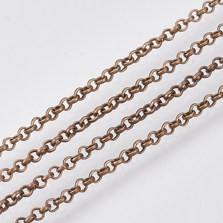 Honeyhandy Iron Rolo Chains, Belcher Chain, with Spool, Soldered, Lead Free & Nickel Free, Red Copper, 2x0.5mm, about 295.27 Feet(90m)/roll