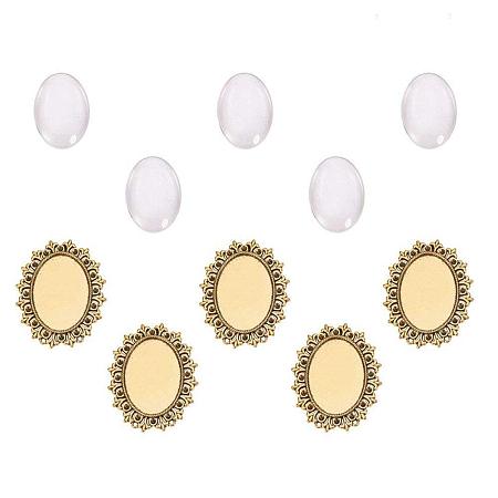 ARRICRAFT 5 Sets Pendant Making Sets - 56x49x2mm Alloy Antique Golden Pendant Trays Blanks with 40x30mm Oval Clear Glass Cabochon Dome Tiles Cameo for DIY Jewelry Making