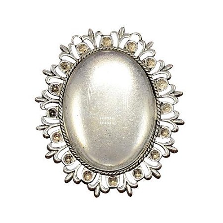 ARRICRAFT 5 Sets 56x49x2mm Alloy Cabochon & Rhinestone Settings and 40x30mm Oval Clear Glass Covers Sets, Antique Silver