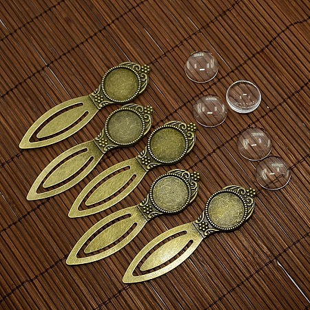 Honeyhandy 18mm Clear Domed Glass Cabochon Cover for Antique Bronze DIY Alloy Portrait Bookmark Making, Lead Free & Nickel Free, Bookmark Cabochon Settings: 80x22mm, Tray: 18mm
