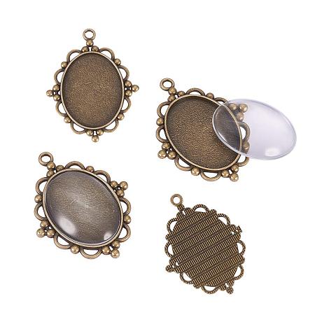 ARRICRAFT 5 Sets 40x30mm Oval Clear Glass Cabochon Covers and 63x49mm Alloy Pendant Cabochon Settings