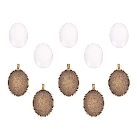 ARRICRAFT 5 Sets 40x30mm Clear Oval Glass Cabochon Cover and 50x32.5mm Antique Bronze Alloy Blank Pendant Cabochon Settings for DIY Portrait Pendant Making