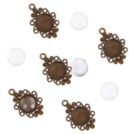 ARRICRAFT Elite 20 Sets Tibetan Styles Alloy Pendant Trays Round Bezel with 12mm Glass Cabochon Round Clear Dome Tiles for Crafting DIY Jewelry Making Antique Bronze