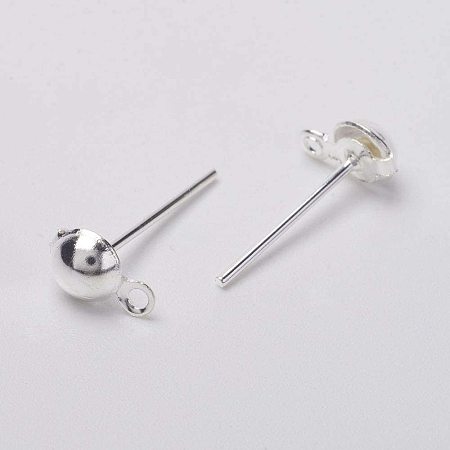 Pandahall Elite 1000pcs 1mm Iron Post Ear Studs Half Ball with Ring Silver Lead Free and Nickel Free for Jewelry Earring Making Findings