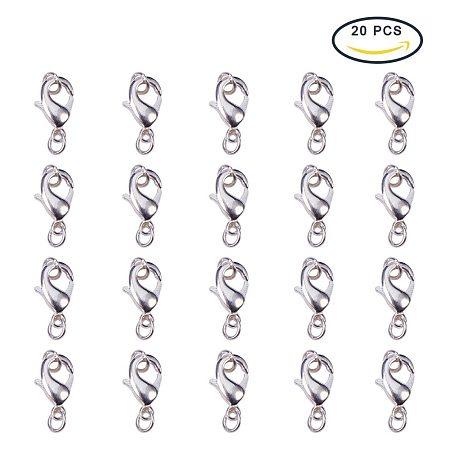 PandaHall Elite Silver Size 12x7mm Brass Lobster Claw Clasps for Jewelry Making Findings Lead Free & Nickel Free, about 20pcs/bag